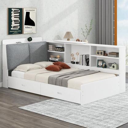 Platform Bed With Storage Headboard, Shelves And 2 Drawers - The Sleep Loft - Online Mattress Showroom NYC