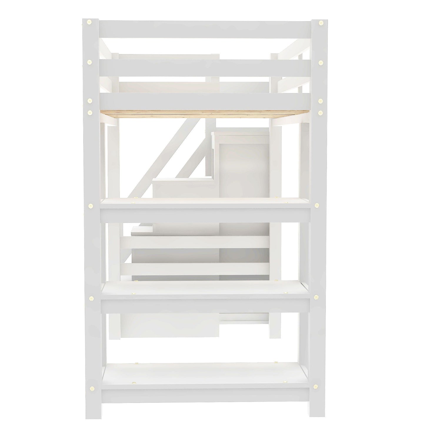 Loft Bed With 4 Layer Shelves, Storage Staircase, Small Wardrobe And LED Light - The Sleep Loft - Online Mattress Showroom NYC