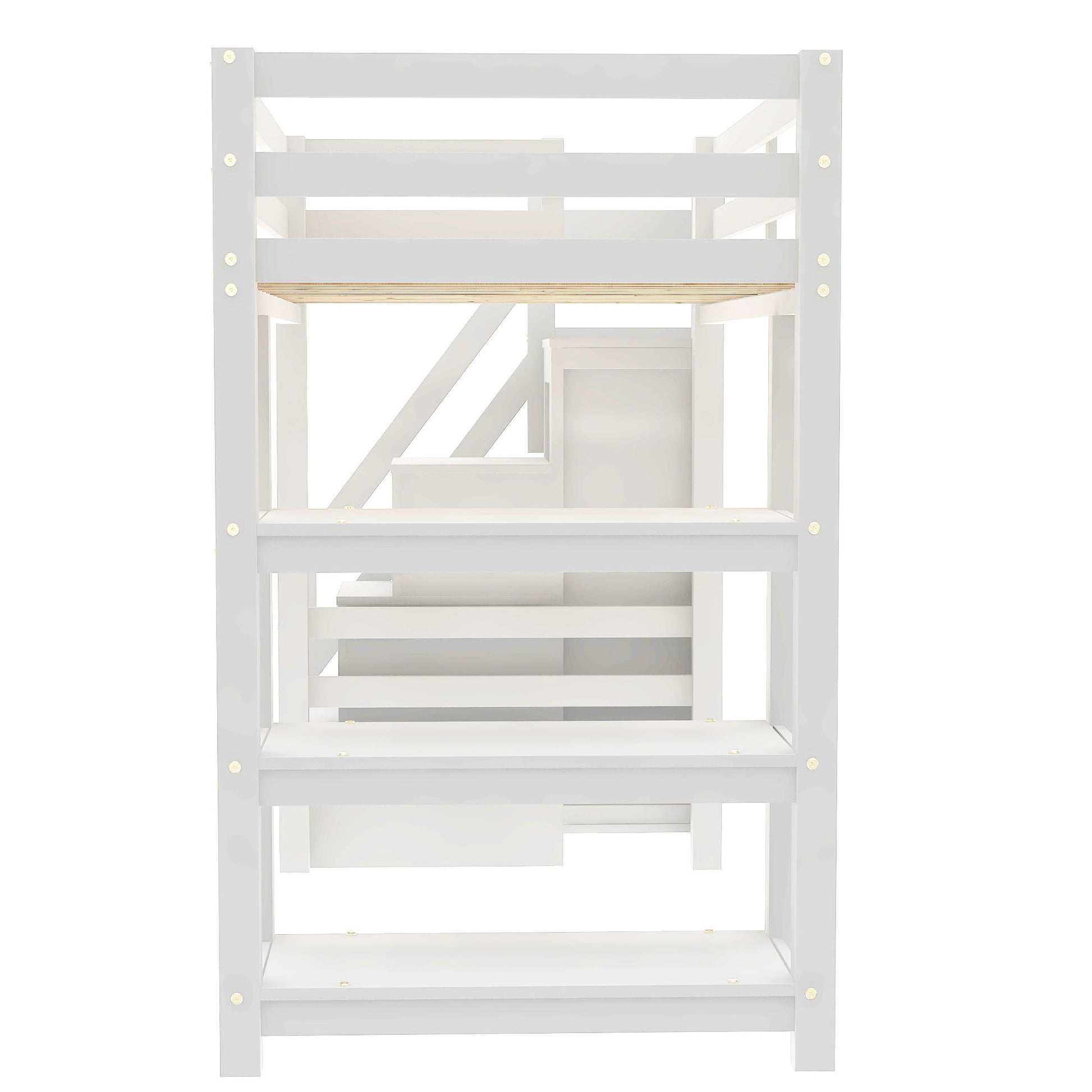 Loft Bed With 4 Layer Shelves, Storage Staircase, Small Wardrobe And LED Light - The Sleep Loft - Online Mattress Showroom NYC