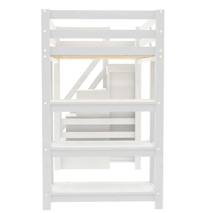 Loft Bed With 4 Layer Shelves, Storage Staircase, Small Wardrobe And LED Light - The Sleep Loft - Online Mattress Showroom NYC