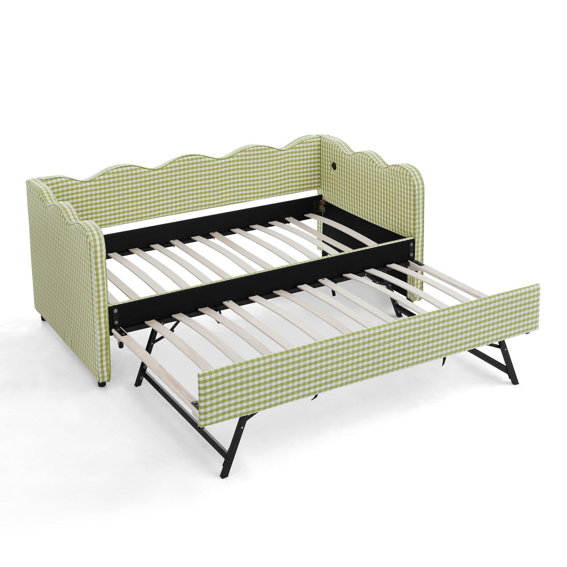 Gingham Daybed With USB Charging Port, Wave-Shaped Design - The Sleep Loft - Online Mattress Showroom NYC