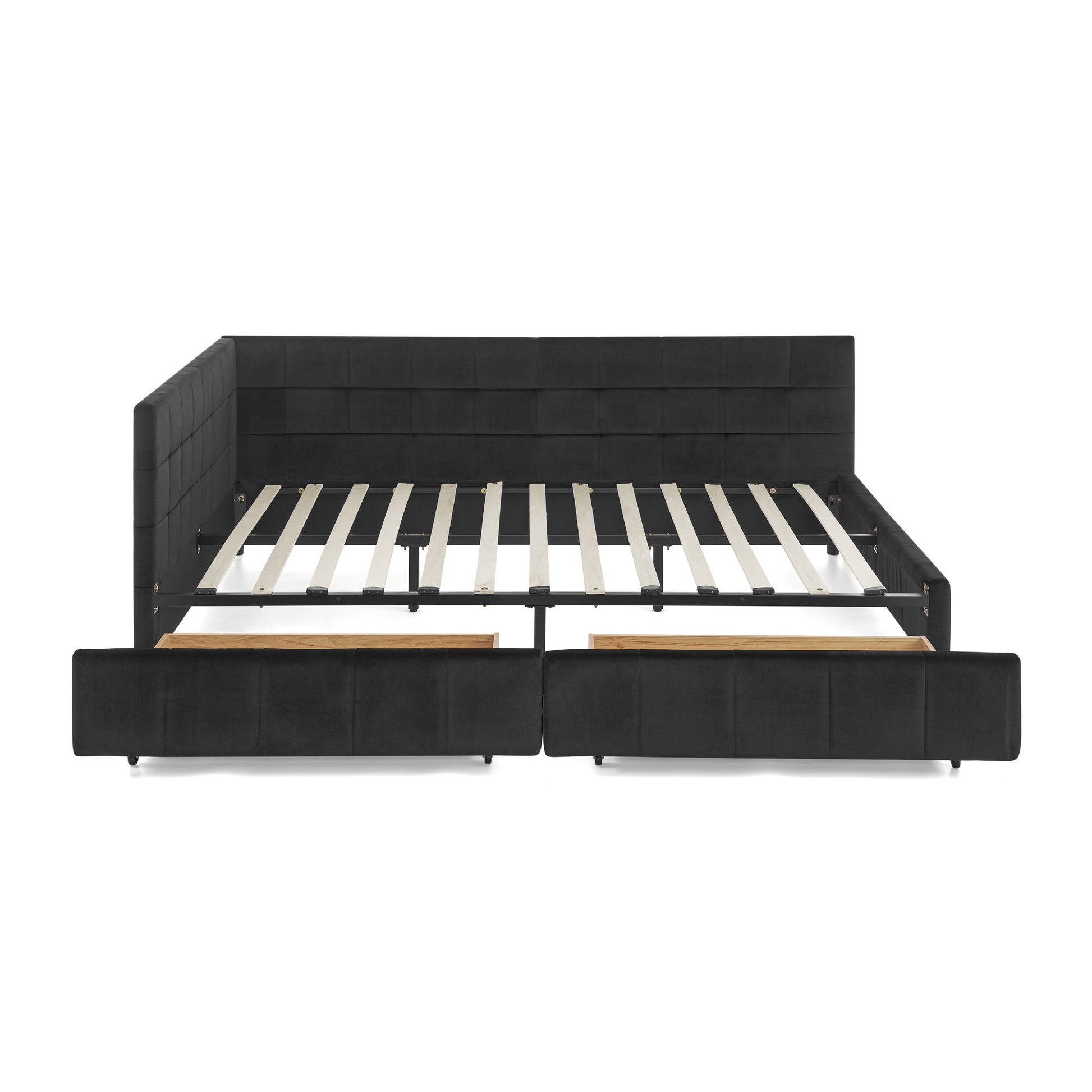 Mid-Century Storage Upholstered Tufted Bed Frame With Backrest And Armrests - The Sleep Loft - Online Mattress Showroom NYC