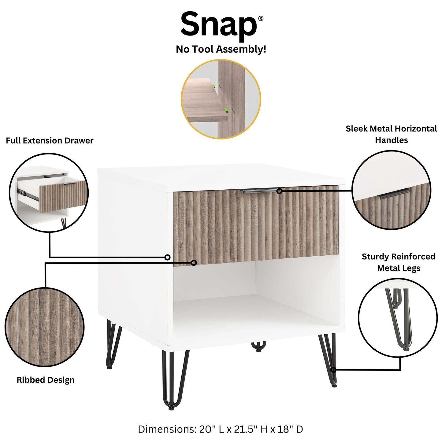 Dumbo - Fluted Nightstand With 1 Drawer - Gray / White - The Sleep Loft - Online Mattress Showroom NYC