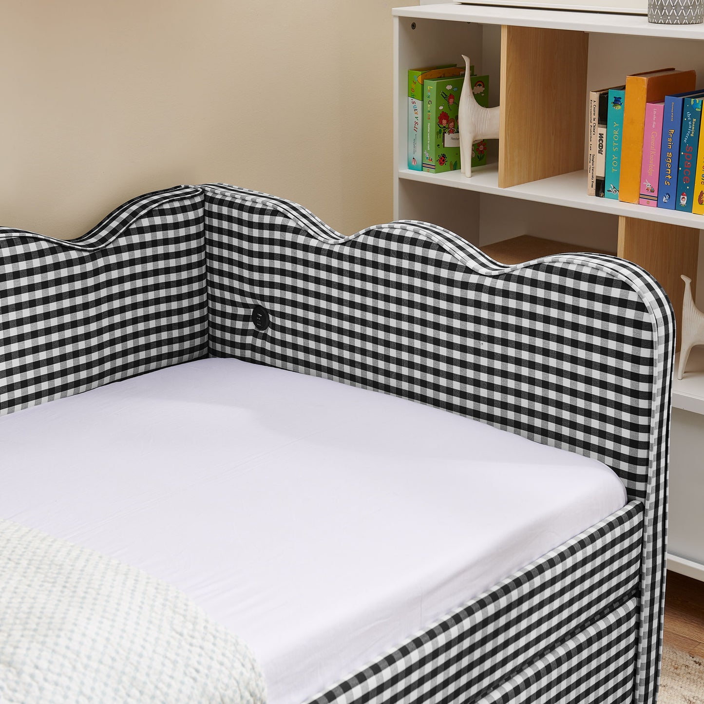 Gingham Daybed With USB Charging Port, Wave-Shaped Design - The Sleep Loft - Online Mattress Showroom NYC