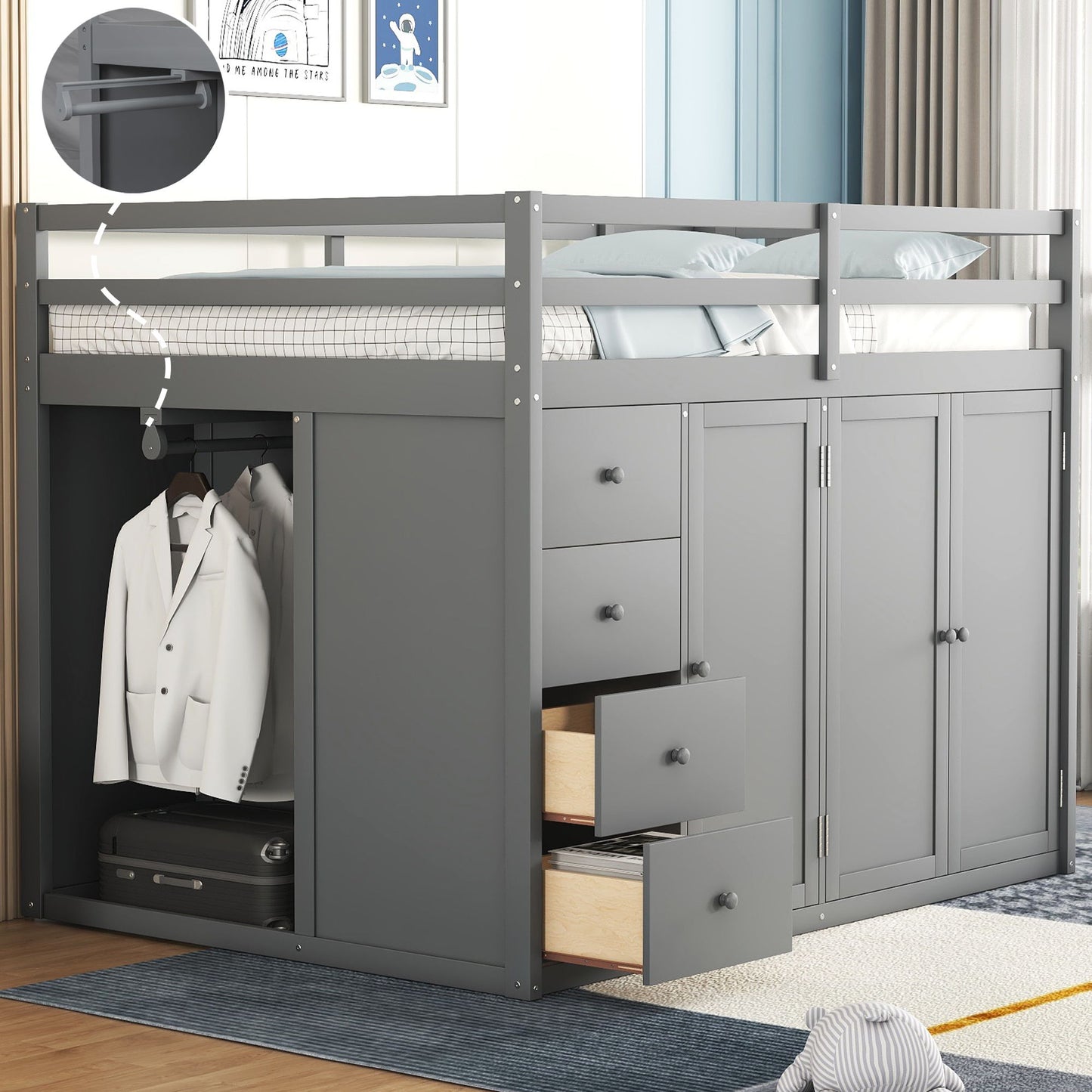 Loft Bed With Built In Wardrobes, Cabinets And Drawers - The Sleep Loft - Online Mattress Showroom NYC