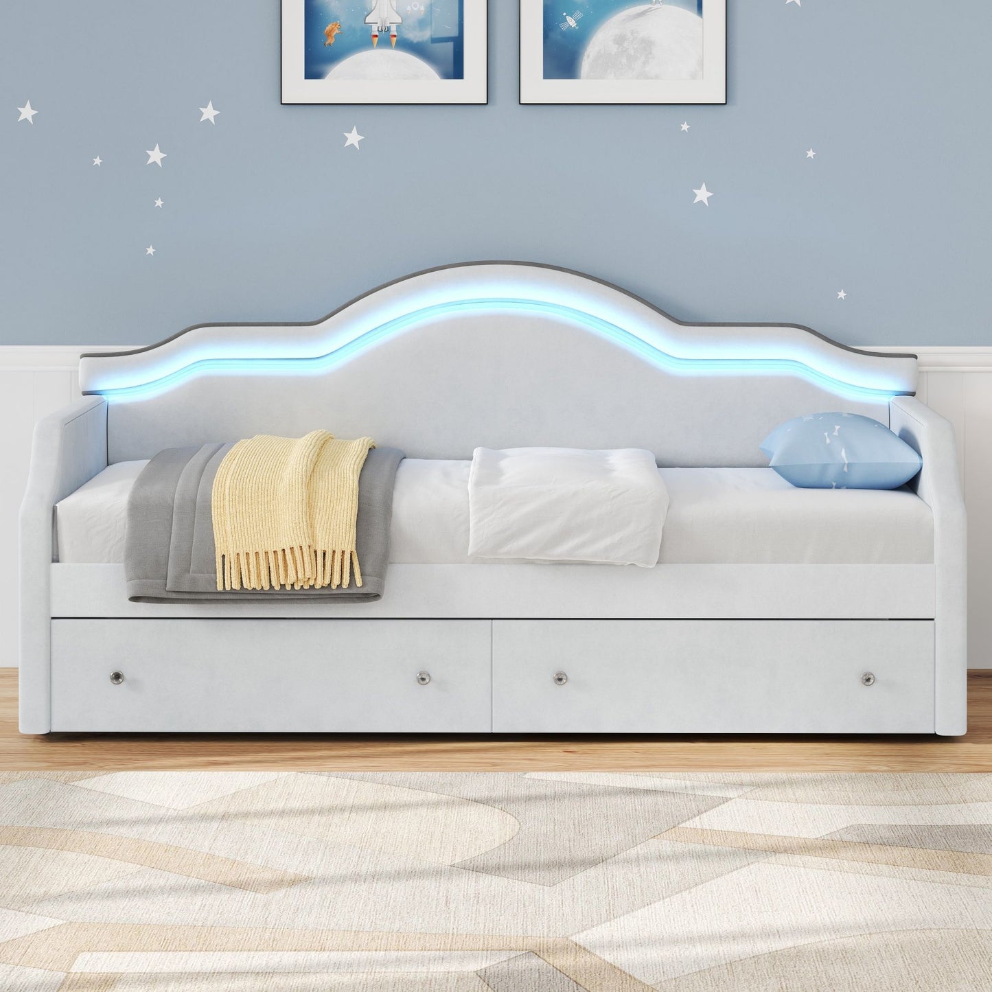 Upholstered Daybed With LED Lights And 2 Drawersme - The Sleep Loft - Online Mattress Showroom NYC