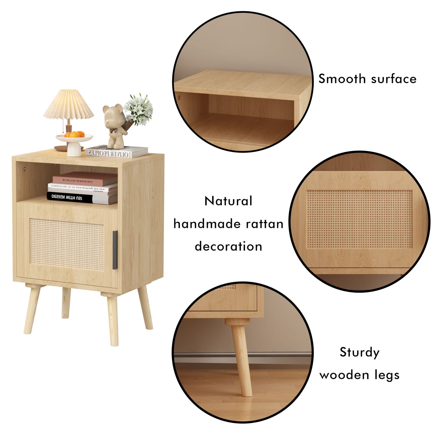 Nightstand, Side Table With Door And Open Shelf For Bedroom - Oak - The Sleep Loft - Online Mattress Showroom NYC