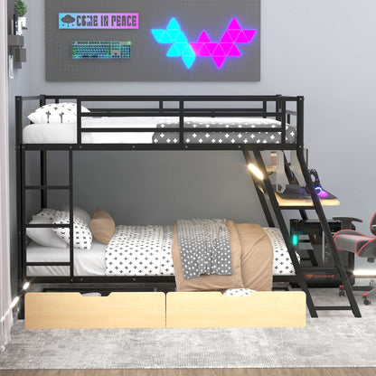 Full Size Bunk Bed With Built In Desk, Light, And 2 Drawers - Black - The Sleep Loft - Online Mattress Showroom NYC