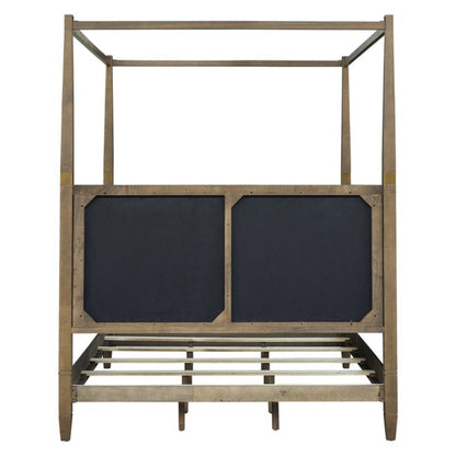 Queen Canopy Bed Frame With Upholstered Headboard - Brown - The Sleep Loft - Online Mattress Showroom NYC