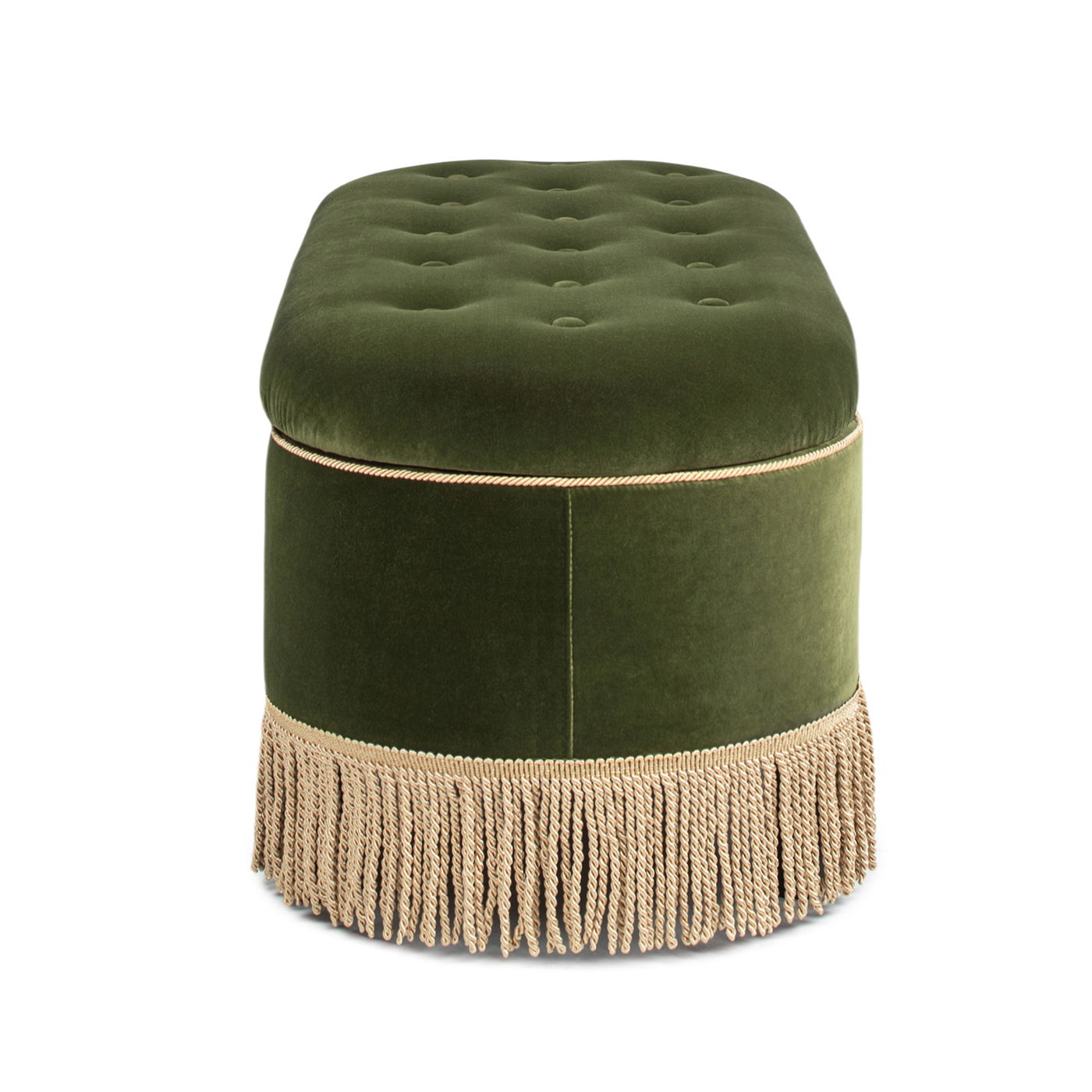 Melinda - Oval Tufted Bullion Fringe Storage Bench - The Sleep Loft - Online Mattress Showroom NYC