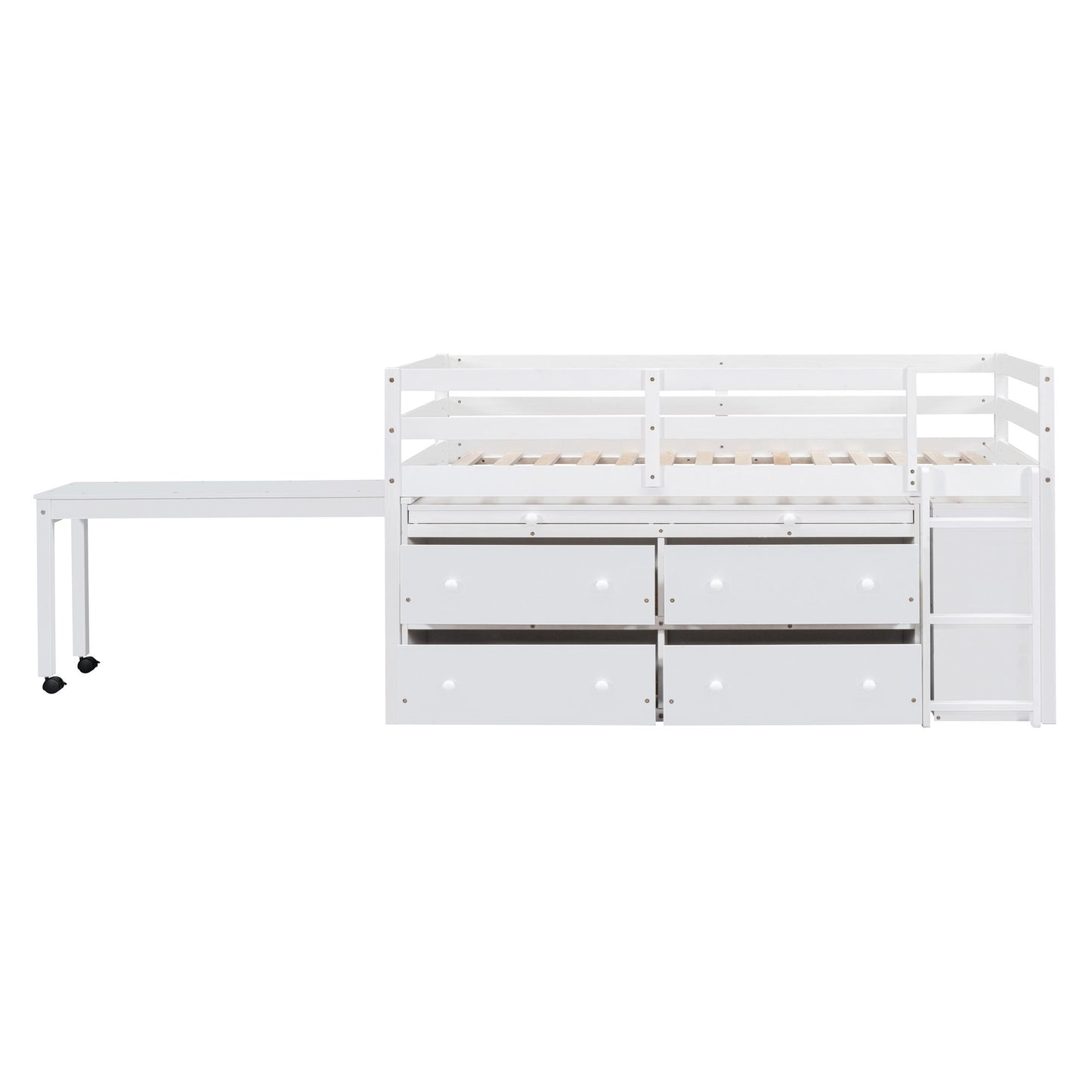 Loft Bed With Retractable Writing Desk And 4 Drawers, With Lateral Portable Desk And Shelves - The Sleep Loft - Online Mattress Showroom NYC