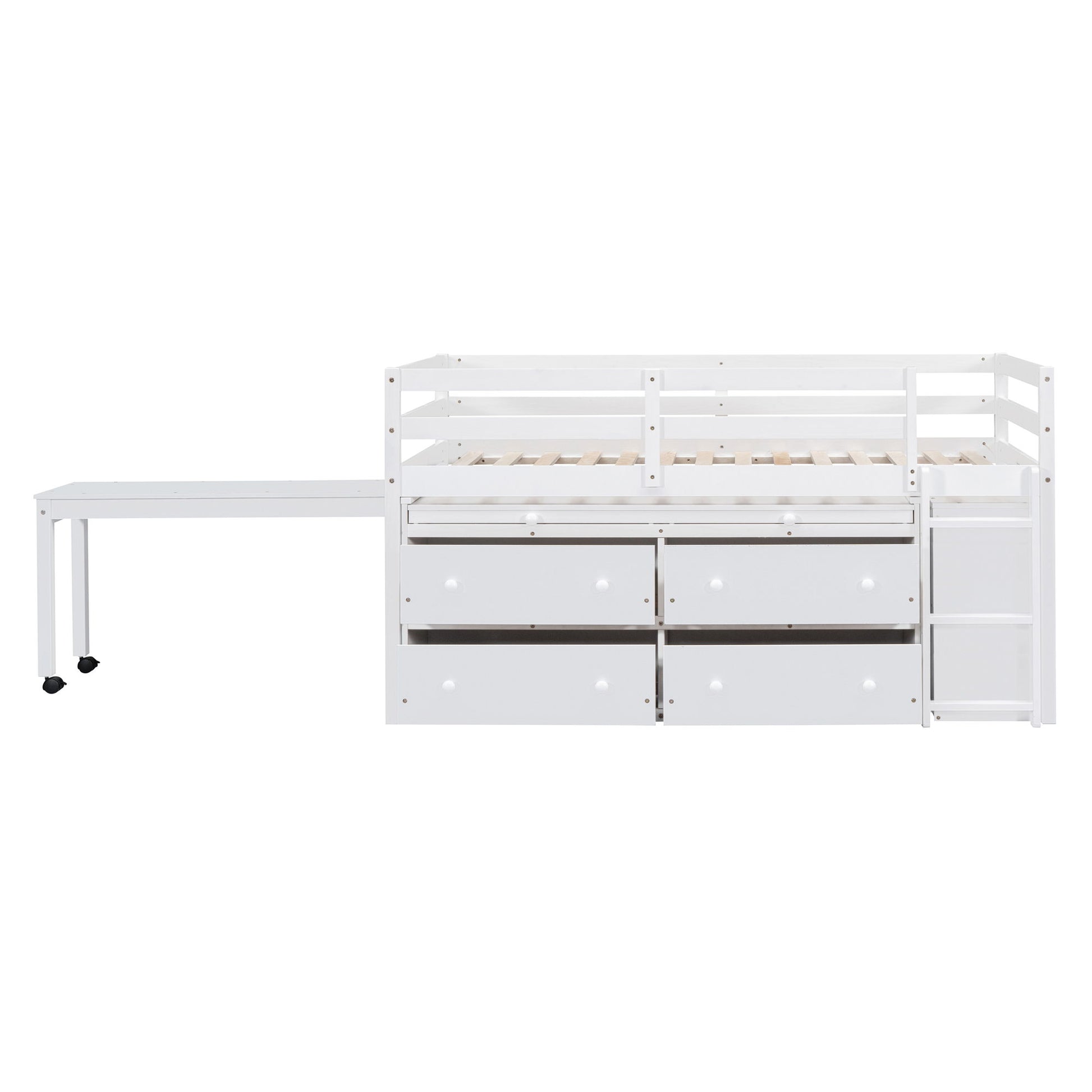 Loft Bed With Retractable Writing Desk And 4 Drawers, With Lateral Portable Desk And Shelves - The Sleep Loft - Online Mattress Showroom NYC
