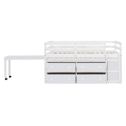 Loft Bed With Retractable Writing Desk And 4 Drawers, With Lateral Portable Desk And Shelves - The Sleep Loft - Online Mattress Showroom NYC