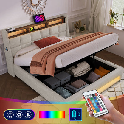 Upholstered Platform Bed With A Hydraulic Storage System, LED And USB Charging (Without Mattress) - The Sleep Loft - Online Mattress Showroom NYC