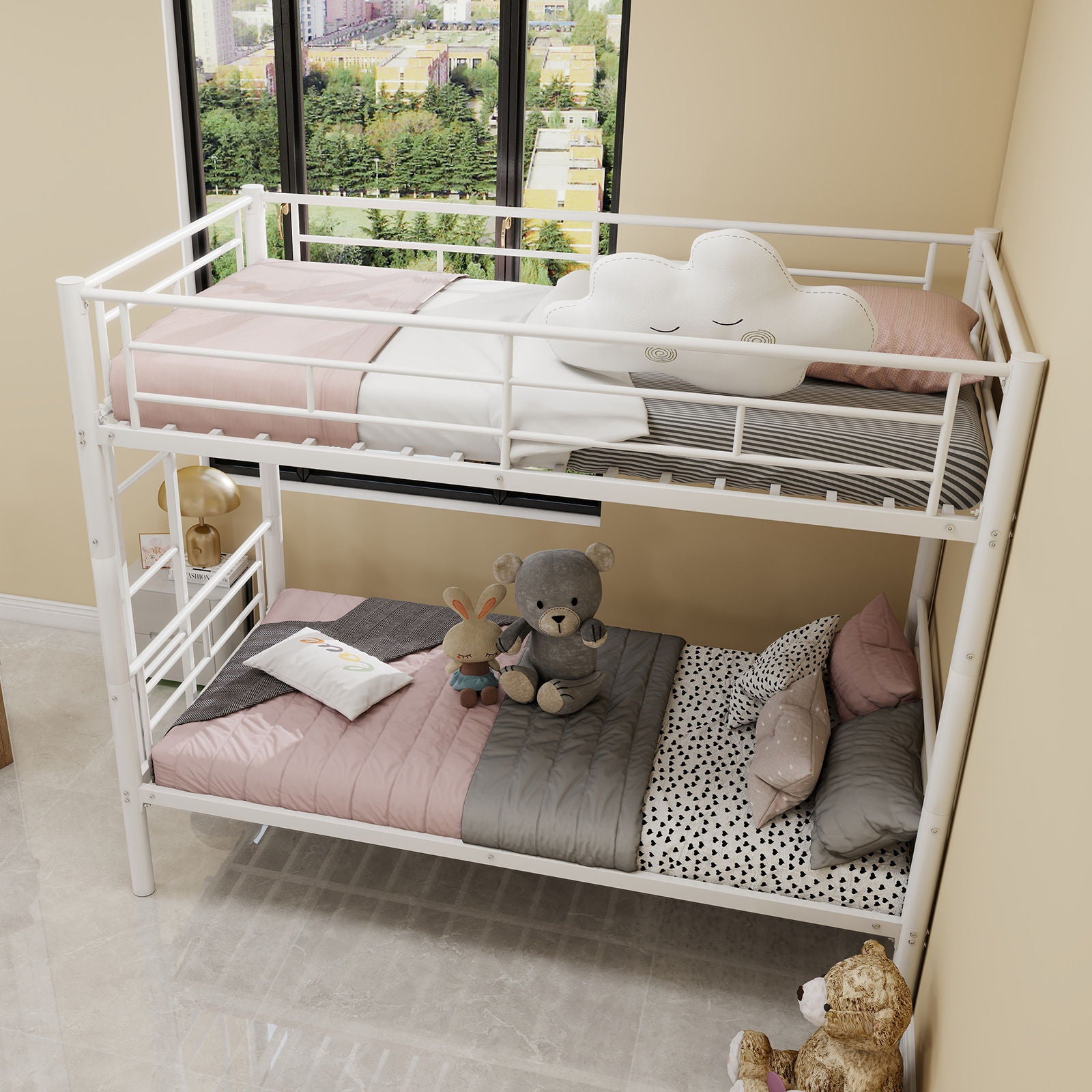 Metal Bunk Bed For Kids, Convertible Bedframe With Ladders & Guardrail - The Sleep Loft - Online Mattress Showroom NYC