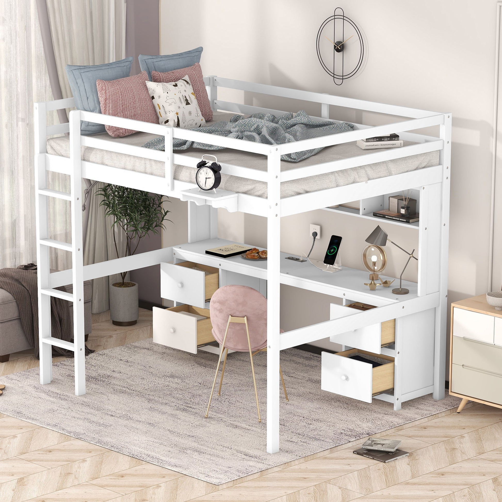 Loft Bed With Desk, Cabinets, Drawers, Charging Station And Bedside Tray - The Sleep Loft - Online Mattress Showroom NYC