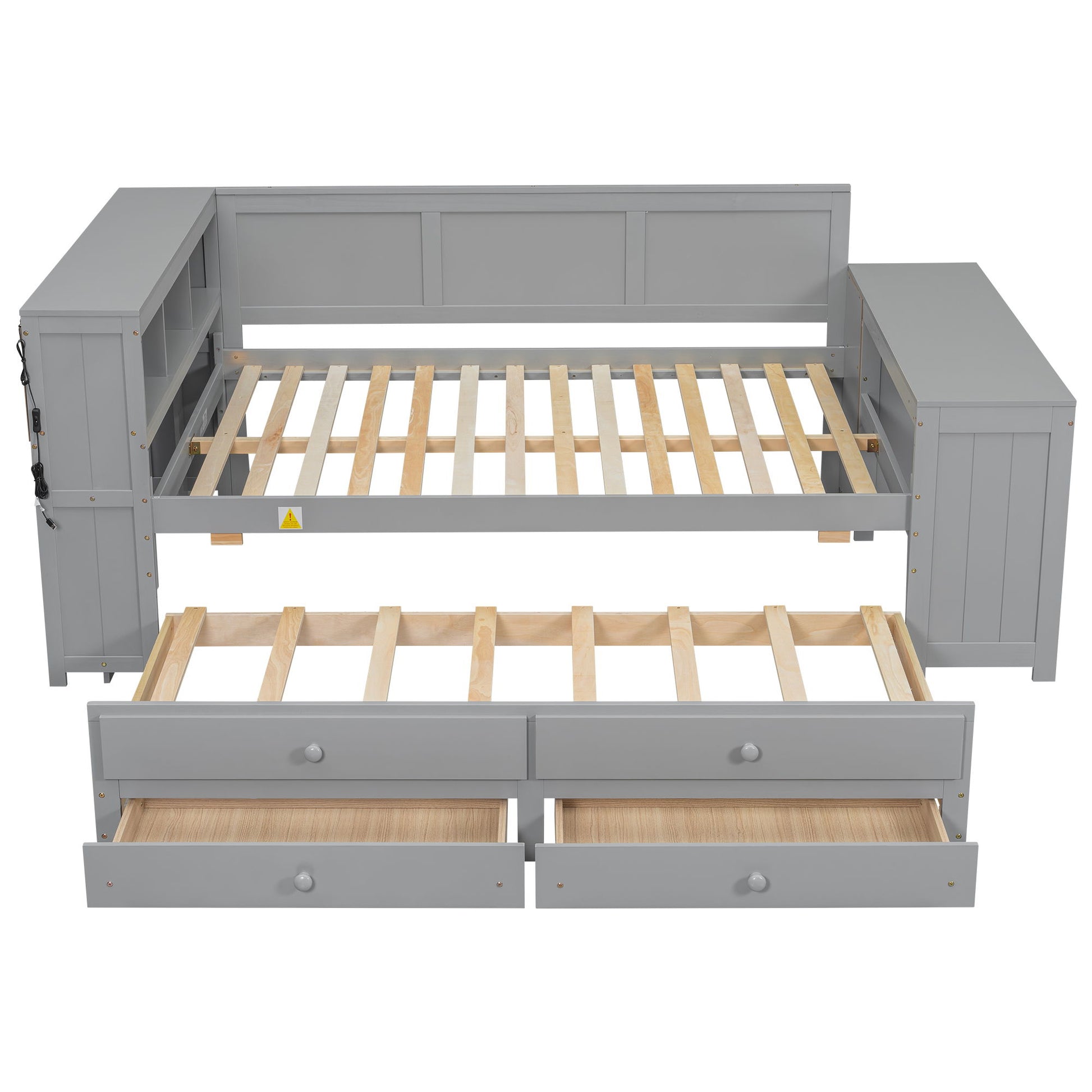 Daybed With Storage Shelves, Drawers, Trundle, Charging Station, LED Light, Desk And Cabinet - The Sleep Loft - Online Mattress Showroom NYC