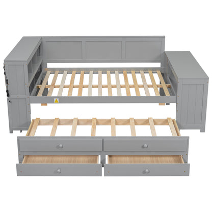 Daybed With Storage Shelves, Drawers, Trundle, Charging Station, LED Light, Desk And Cabinet - The Sleep Loft - Online Mattress Showroom NYC