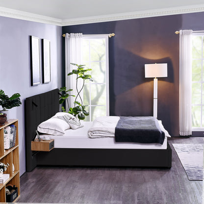 Upholstered Hydraulic Platform Bed With Storage Shelves, Reading Lamps, USB Port - The Sleep Loft - Online Mattress Showroom NYC