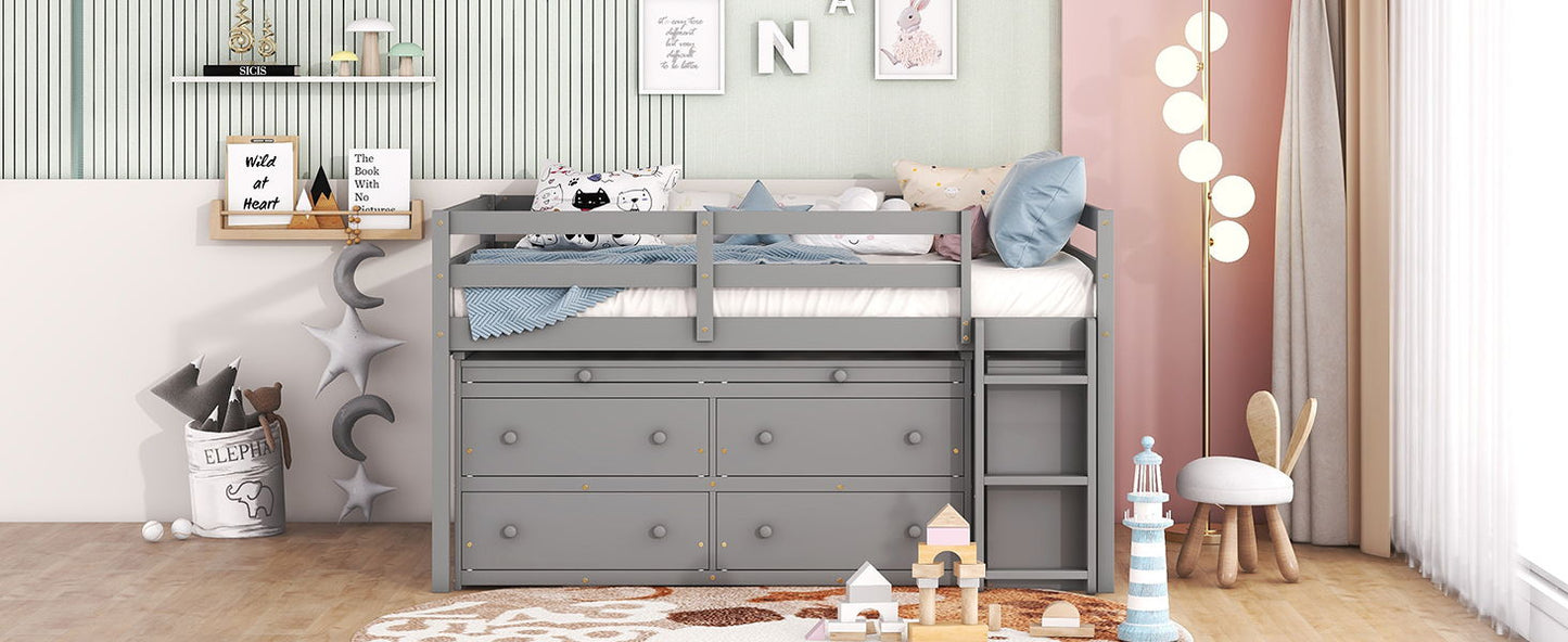 Loft Bed With Retractable Writing Desk And 4 Drawers, With Lateral Portable Desk And Shelves - The Sleep Loft - Online Mattress Showroom NYC