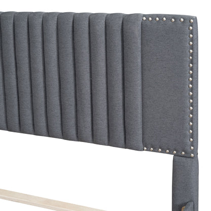 Upholstered Platform Bed With Drawers, Classic Headboard Design - The Sleep Loft - Online Mattress Showroom NYC