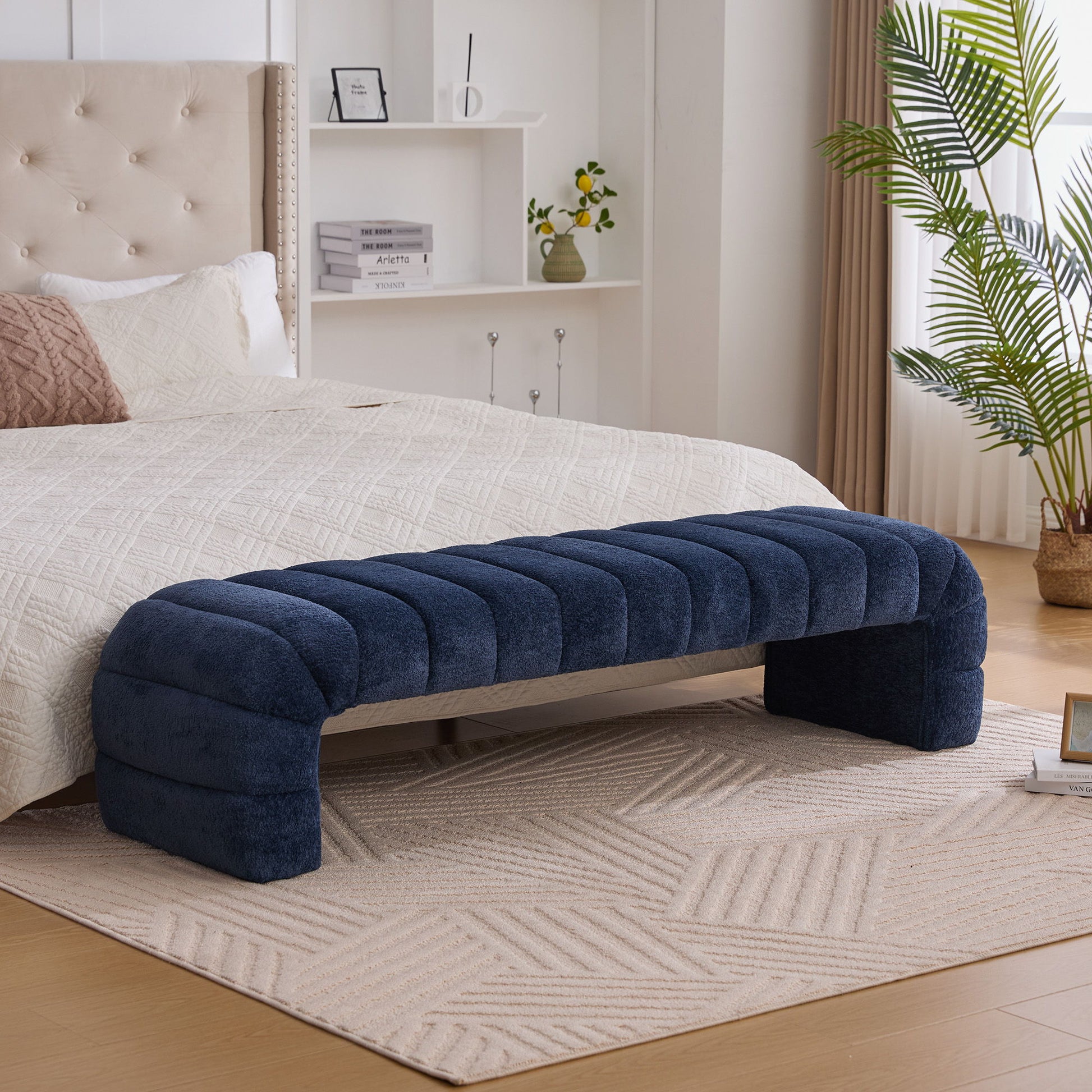 Modern Upholstered Armless Bed Bench With Channel Tufted Design - The Sleep Loft - Online Mattress Showroom NYC