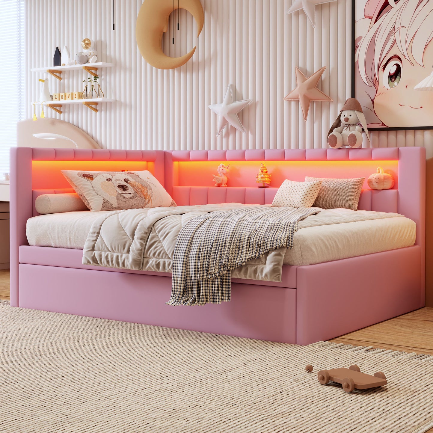 Upholstered Platform Bed With USB Ports And LED Belt - The Sleep Loft - Online Mattress Showroom NYC