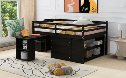 Loft Bed With Retractable Writing Desk And 3 Drawers With Storage Stairs And Shelves - The Sleep Loft - Online Mattress Showroom NYC