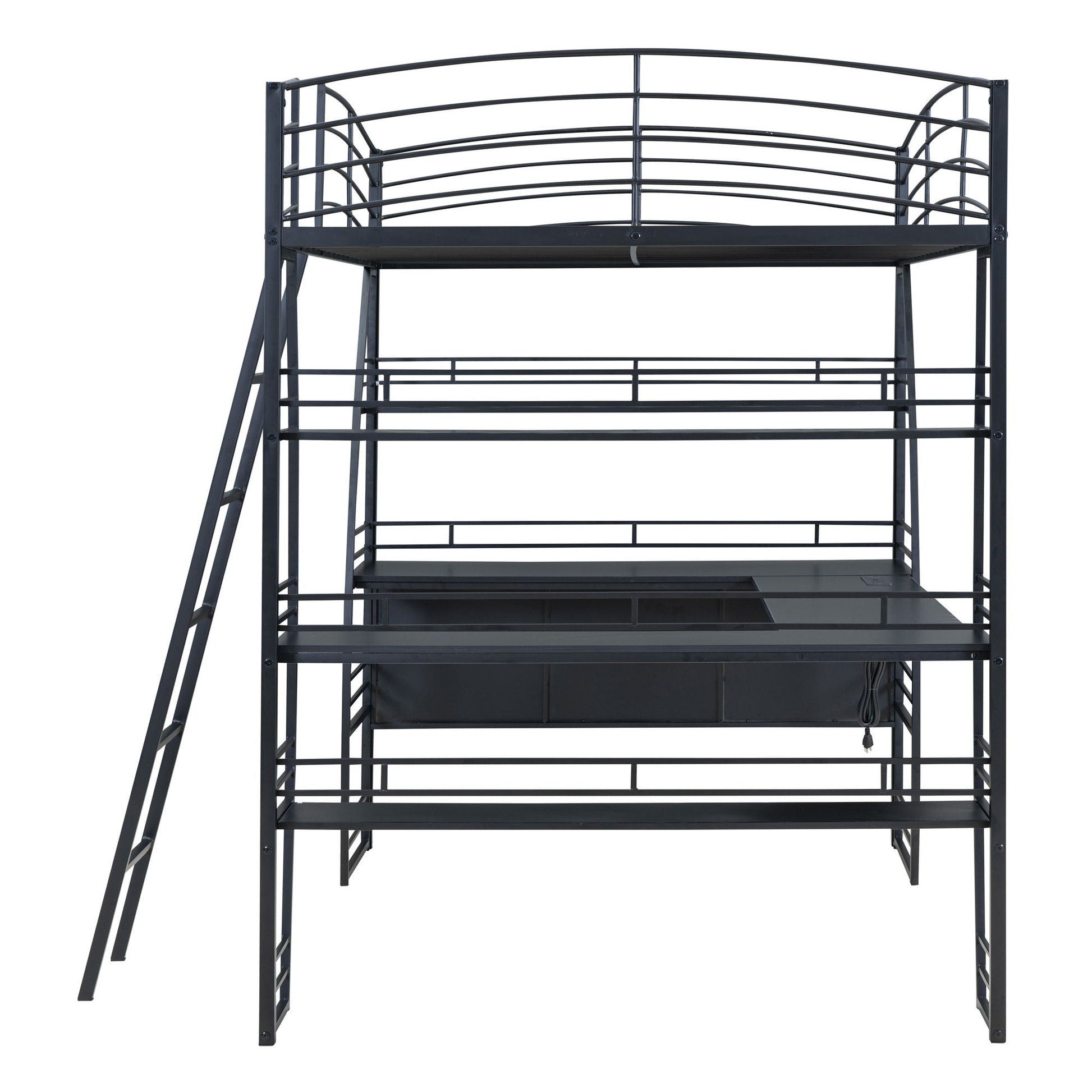 Loft Bed With 4 Layers Of Shelves And L-Shaped Desk, Stylish Metal Frame Bed With A Set Of Sockets, USB Ports And And Wireless Charging - The Sleep Loft - Online Mattress Showroom NYC