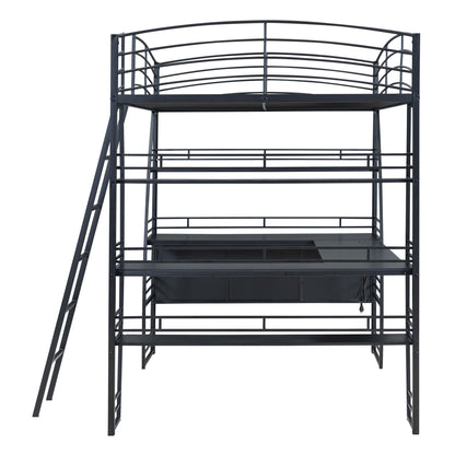 Loft Bed With 4 Layers Of Shelves And L-Shaped Desk, Stylish Metal Frame Bed With A Set Of Sockets, USB Ports And And Wireless Charging - The Sleep Loft - Online Mattress Showroom NYC