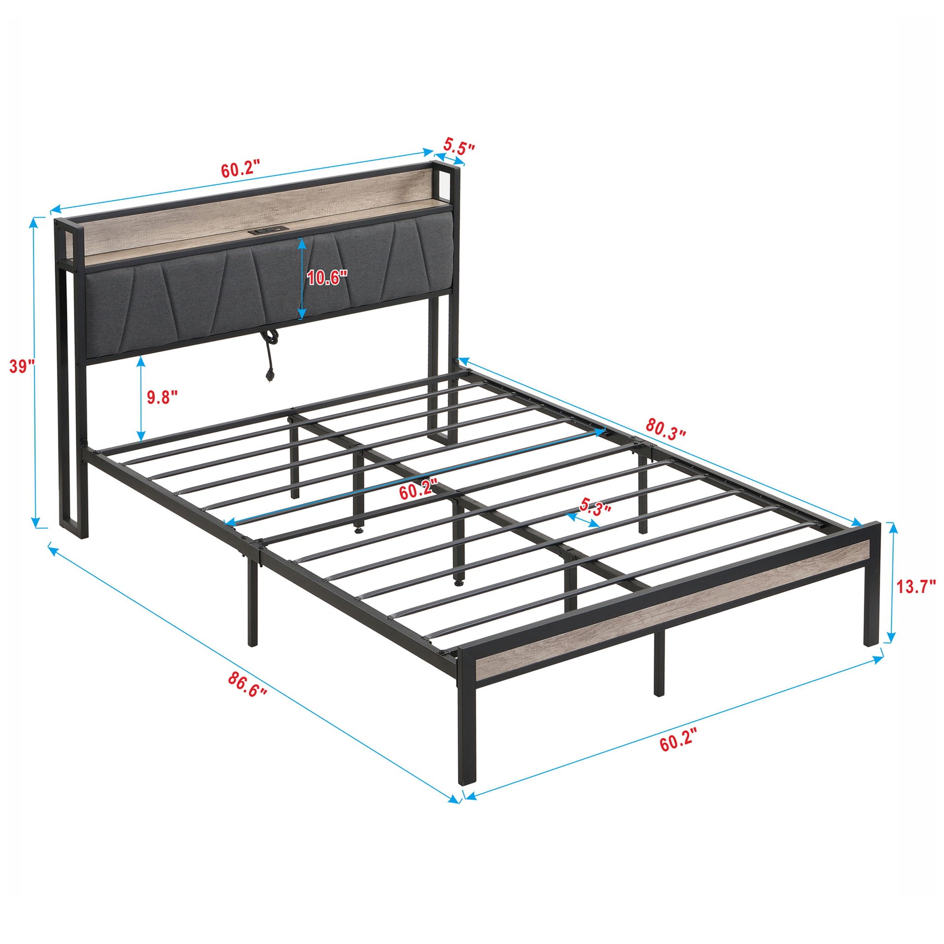 Modern Bed Frame With LED Lights, Upholstered Headboard, USB Charging - The Sleep Loft - Online Mattress Showroom NYC