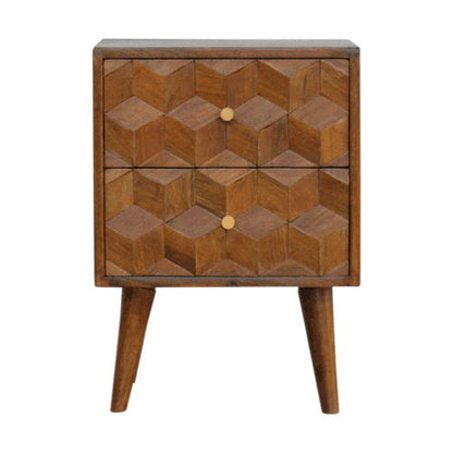 Cube Carved Bedside Table Nightstand - Chestnut - The Sleep Loft - Online Mattress Showroom NYC