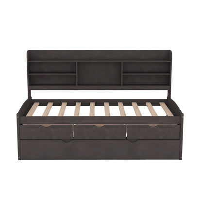 Captain Bed With Built In Bookshelves, 3 Storage Drawers, And Trundle - The Sleep Loft - Online Mattress Showroom NYC