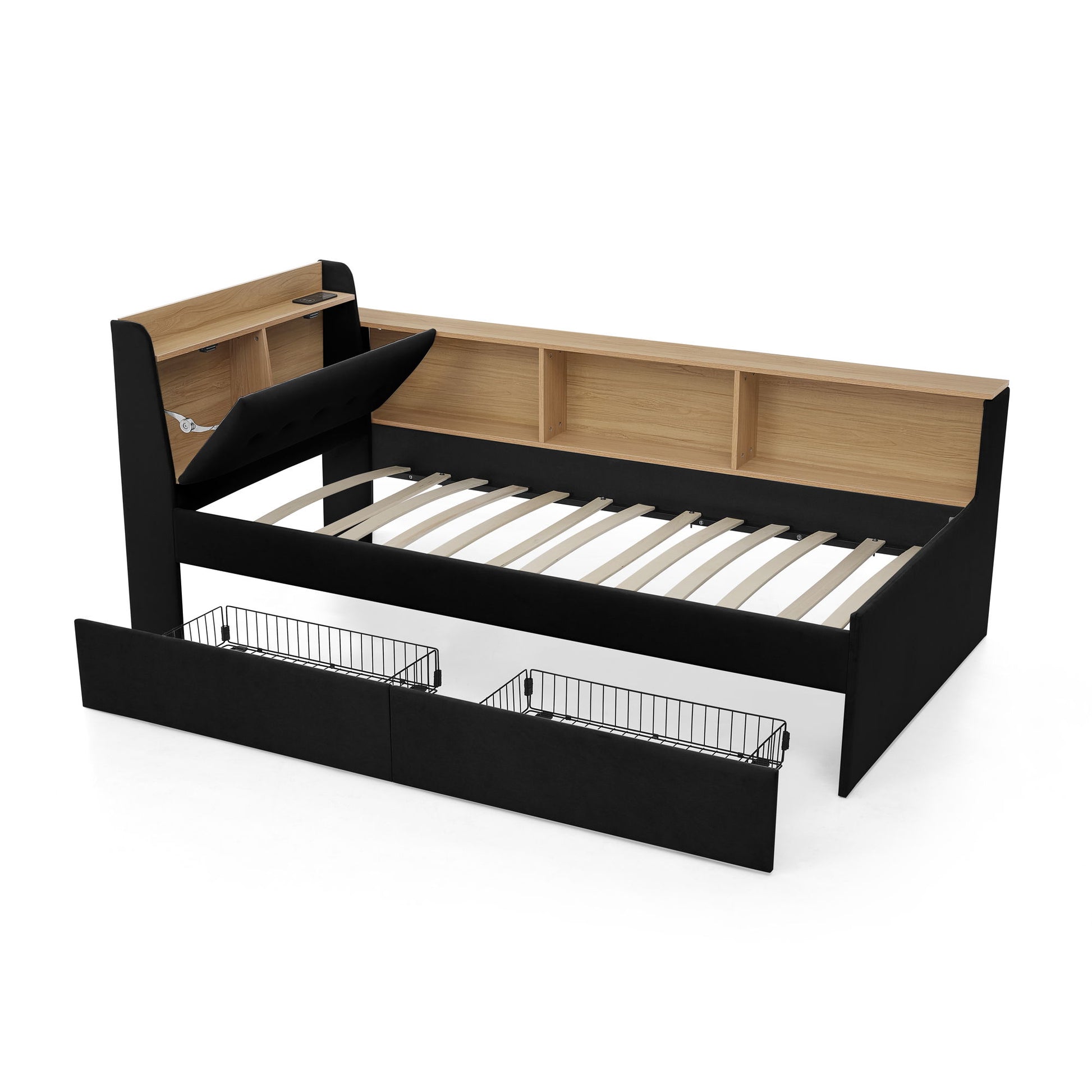 Upholstered Daybed With Storage Headboard, Wireless Charging, LED Lights - The Sleep Loft - Online Mattress Showroom NYC