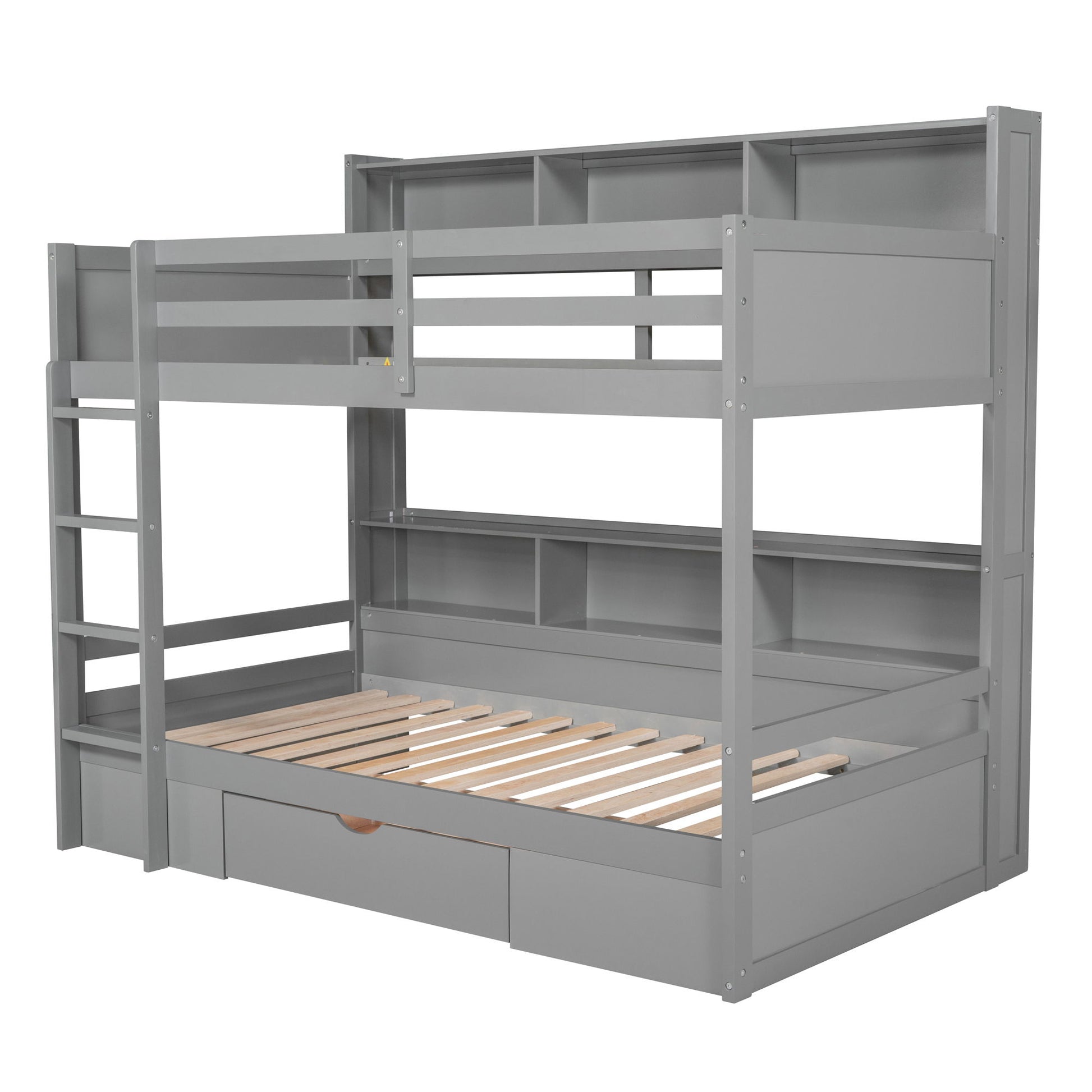 Twin Size Bunk Bed With Built-In Shelves Beside Both Upper And Down Bed And Storage Drawer - The Sleep Loft - Online Mattress Showroom NYC