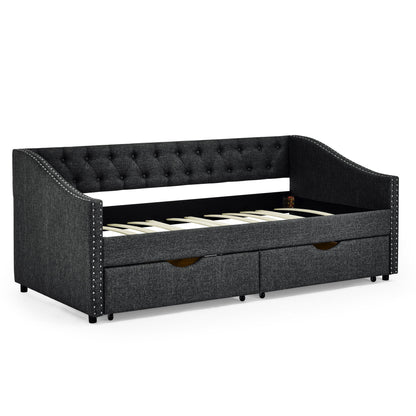Upholstered Tufted Daybed With 2 Drawers, Waved Arms - The Sleep Loft - Online Mattress Showroom NYC