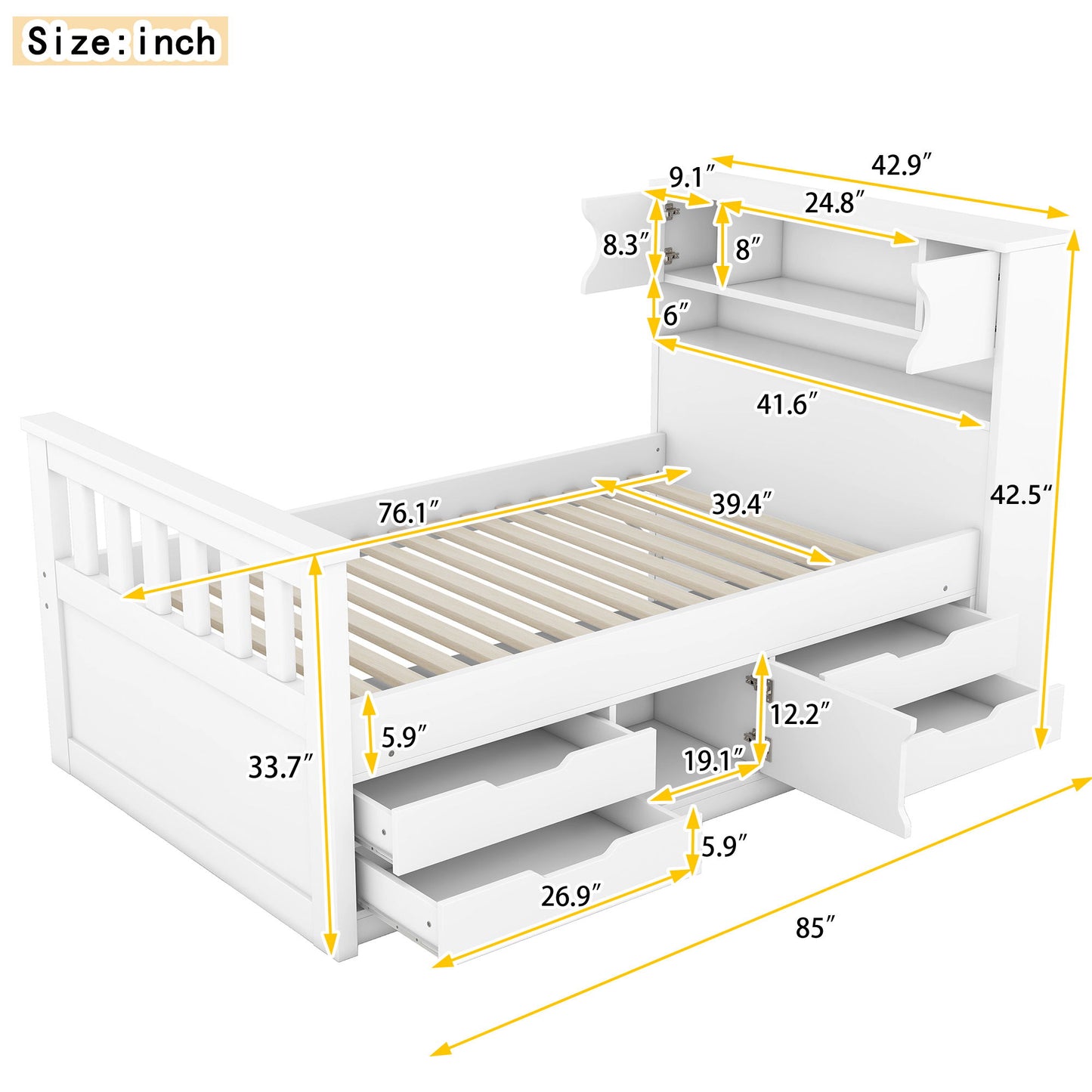 Captain Platform Bed Frame With Storage Bookcases, Shelves, And 4 Drawers - The Sleep Loft - Online Mattress Showroom NYC