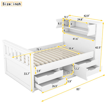 Captain Platform Bed Frame With Storage Bookcases, Shelves, And 4 Drawers - The Sleep Loft - Online Mattress Showroom NYC