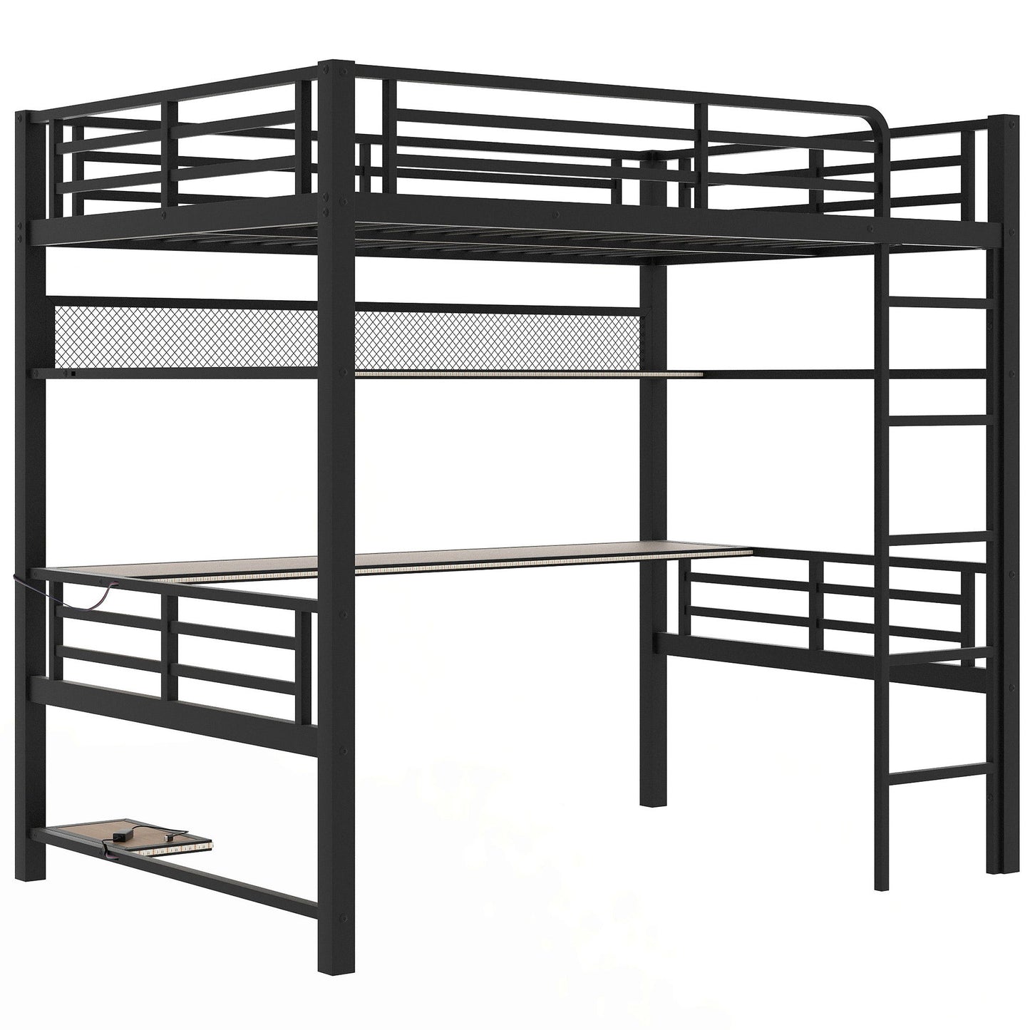 Full Size Loft Bed Frame With Storage Shelf And LED Light - Black - The Sleep Loft - Online Mattress Showroom NYC