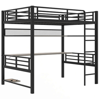 Full Size Loft Bed Frame With Storage Shelf And LED Light - Black - The Sleep Loft - Online Mattress Showroom NYC