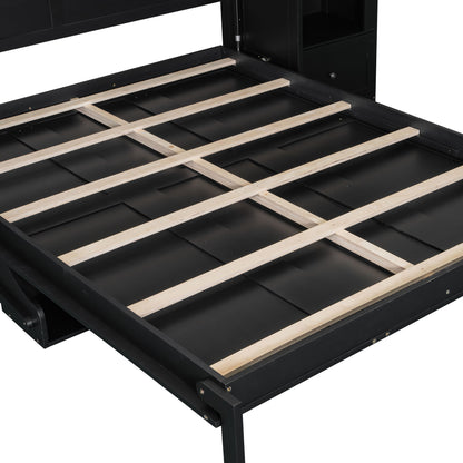 French Style Murphy Platform Bed With Shelf, Side Cabinets, Drawers And LED - The Sleep Loft - Online Mattress Showroom NYC
