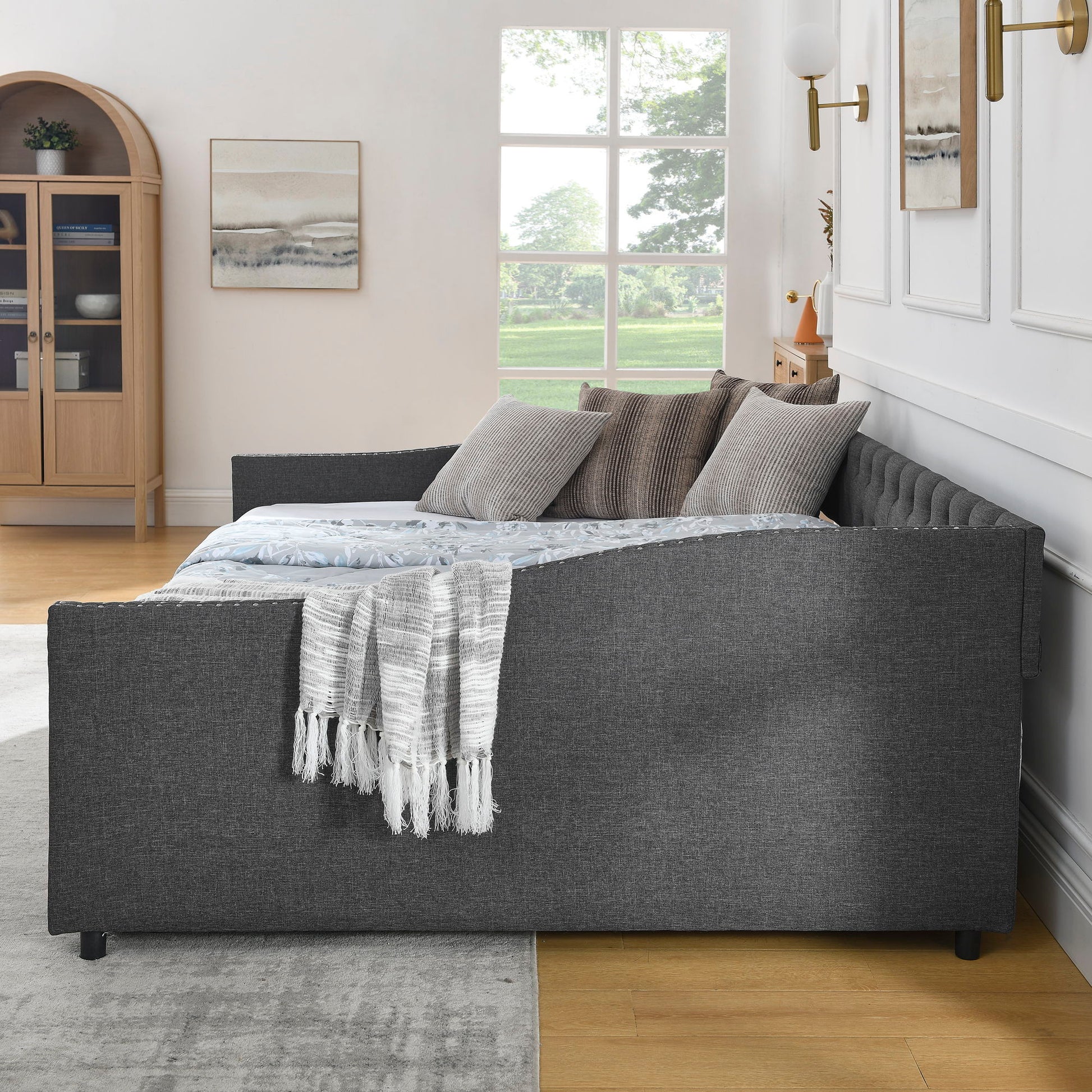 Upholstered Tufted Daybed With 2 Drawers, Waved Arms - The Sleep Loft - Online Mattress Showroom NYC