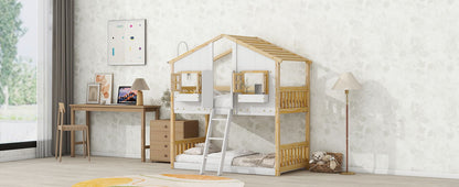 House Bunk Bed With Roof, Window, Window Box, Door, With Safety Guardrails And Ladder - The Sleep Loft - Online Mattress Showroom NYC