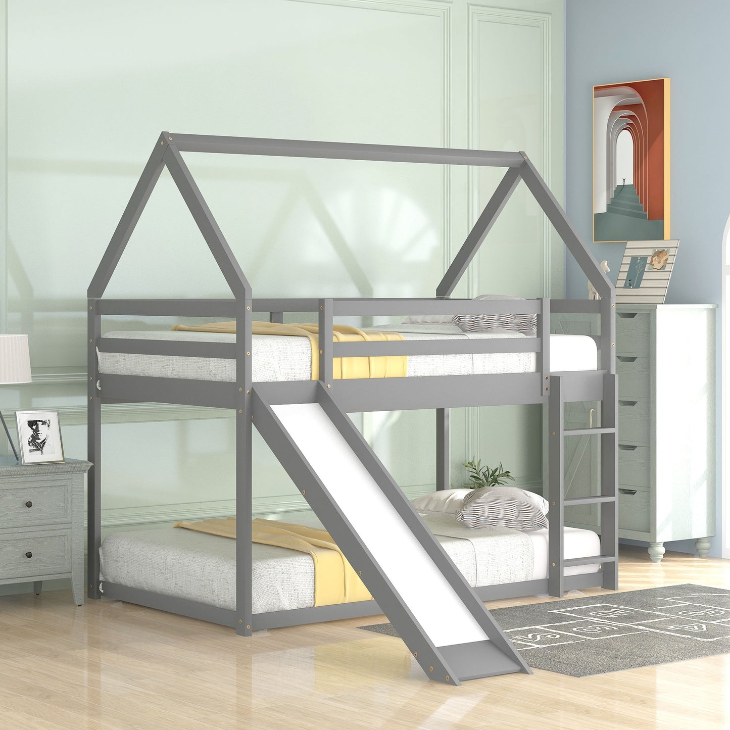 House Shape Bunk Bed With Slide And Ladder - The Sleep Loft - Online Mattress Showroom NYC
