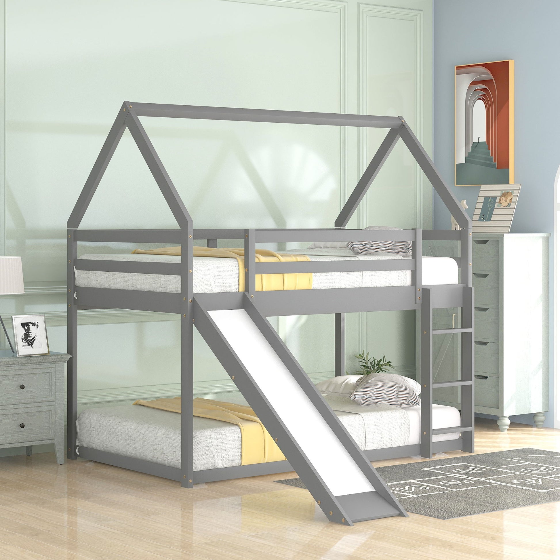House Shape Bunk Bed With Slide And Ladder - The Sleep Loft - Online Mattress Showroom NYC