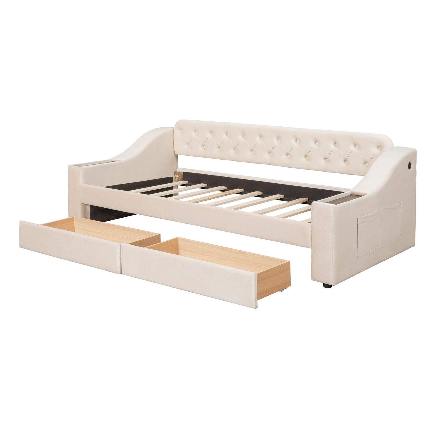 Upholstered Daybed With Storage Armrests And USB Port - The Sleep Loft - Online Mattress Showroom NYC