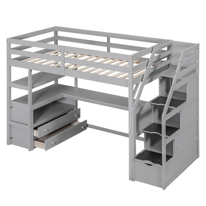 Loft Bed With Desk, Shelves, 2 Drawers, Storage Staircase - The Sleep Loft - Online Mattress Showroom NYC