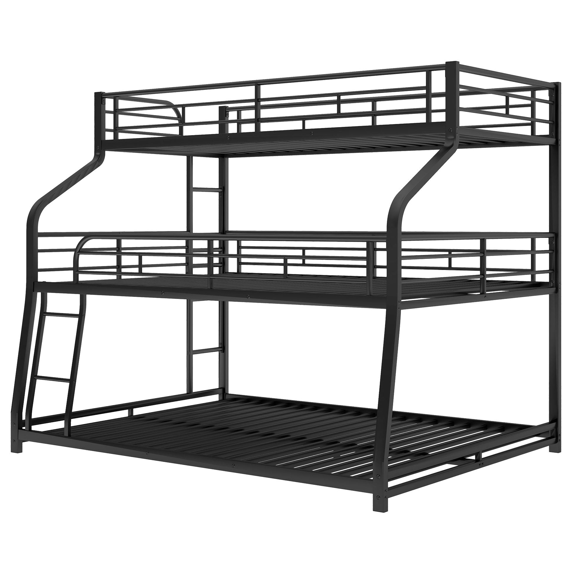Twin Long / Full Long / Queen Triple Bunk Bed With Long And Short Ladder And Full-Length Guardrails - Black - The Sleep Loft - Online Mattress Showroom NYC
