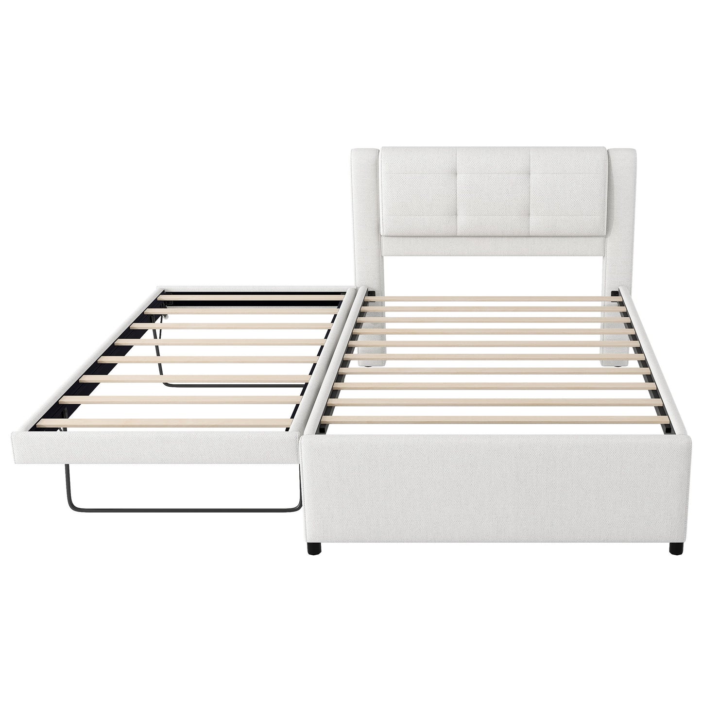 Upholstery Platform Bed With Trundle, Trundle Can Be Flat Or Erected - The Sleep Loft - Online Mattress Showroom NYC