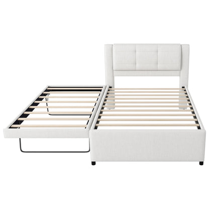 Upholstery Platform Bed With Trundle, Trundle Can Be Flat Or Erected - The Sleep Loft - Online Mattress Showroom NYC